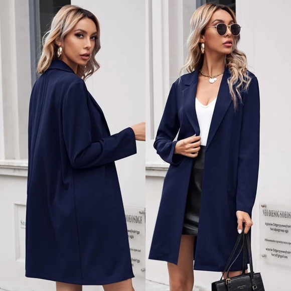 Long line blazer jacket lapel collar black - Picture 3 of 5